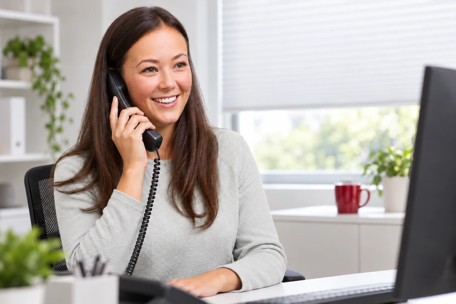 Kundenservice-Mitarbeiterin am Telefon