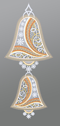 Fensterbild aus Plauener Spitze - Weihnachtsglocken mit Schneeflocken #1W mehrfarbig