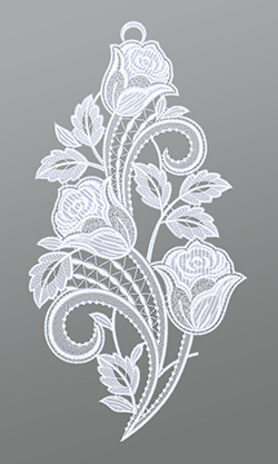 Fensterbild aus Plauener Spitze - Rosenranke #1W in Weiß