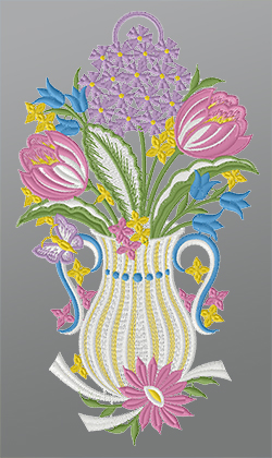 Fensterbild aus Plauener Spitze - Vase mit Frhlingsblumen #1W mehrfarbig