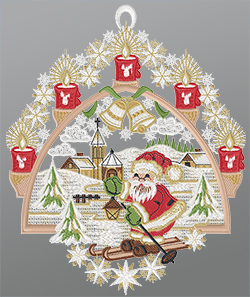 Fensterbild aus Plauener Spitze - Weihnachtlicher Schwibbogen #1W mehrfarbig