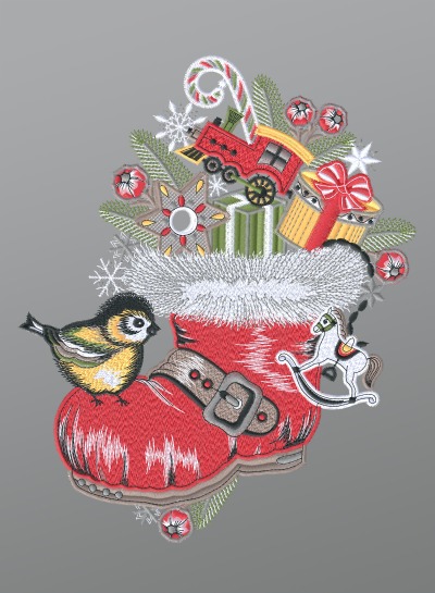 mehrfarbig Vorschau Fensterbild aus Plauener Spitze® - Nikolausstiefel mit Vögelchen #1W mehrfarbig mehrfarbig