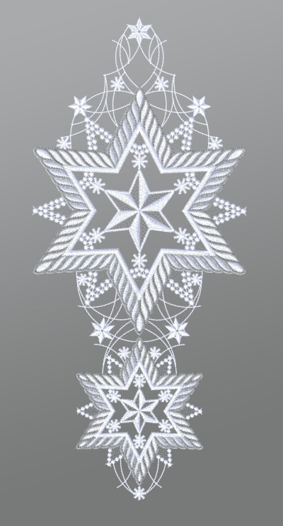 mehrfarbig Vorschau Fensterbild aus Plauener Spitze® - Silbersterne #1W in Silber mehrfarbig