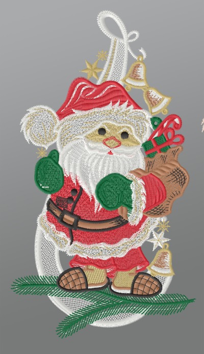 mehrfarbig Vorschau Fensterbild aus Plauener Spitze® - Niedlicher Weihnachtsmann #1W mehrfarbig mehrfarbig