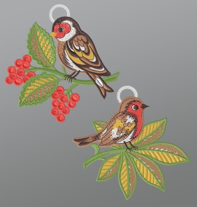 mehrfarbig Vorschau Fensterbild aus Plauener Spitze® - 2er Set Vogelpaar #1W mehrfarbig mehrfarbig