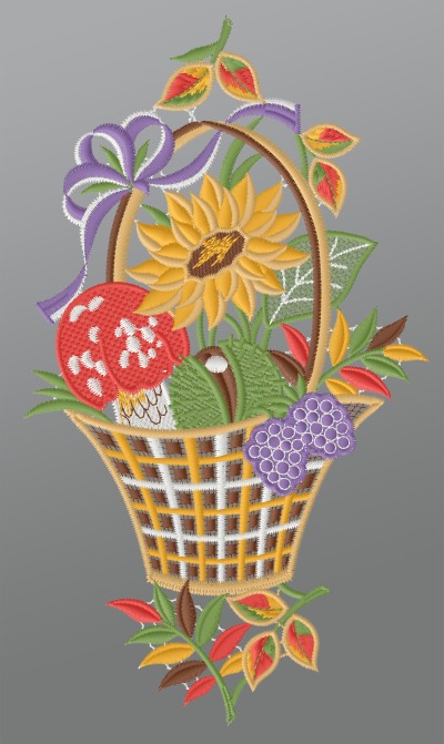 mehrfarbig Vorschau Fensterbild aus Plauener Spitze® - Herbstkörbchen #1W mehrfarbig mehrfarbig