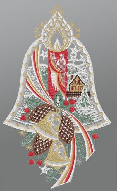 mehrfarbig Vorschau Fensterbild aus Plauener Spitze® - Weihnachtsglocke mit Adventskerze #1W mehrfarbig mehrfarbig