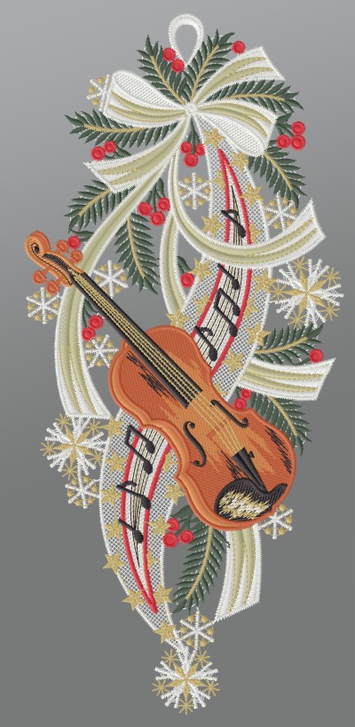 mehrfarbig Vorschau Fensterbild aus Plauener Spitze® - Weihnachtsmelodie #1W mehrfarbig mehrfarbig