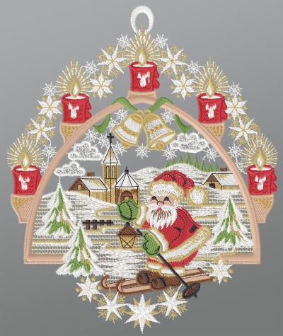 mehrfarbig Vorschau Fensterbild aus Plauener Spitze® - Weihnachtlicher Schwibbogen #1W mehrfarbig mehrfarbig