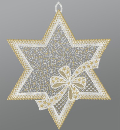 gold Vorschau Fensterbild aus Plauener Spitze® - Stern mit Schleifendekor #1W gold gold