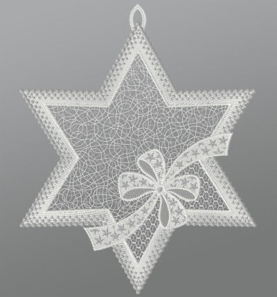 silber Vorschau Fensterbild aus Plauener Spitze® - Stern mit Schleifendekor #1W gold silber