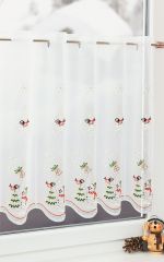 rot-gold Vorschau Scheibengardine aus Plauener Spitze - Vogel mit Schneemann rot-gold #0Z rot-gold