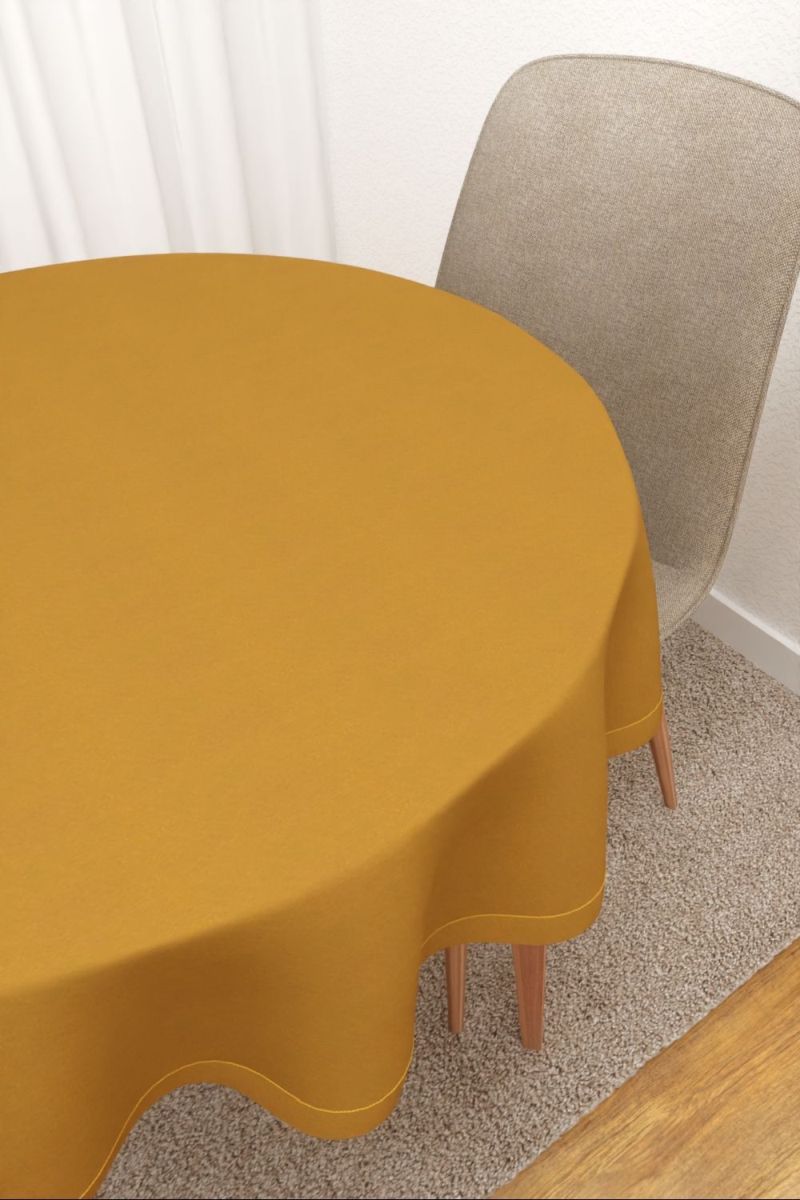 Tischdecke rund von Lysel - Midas #3J in sandgelb