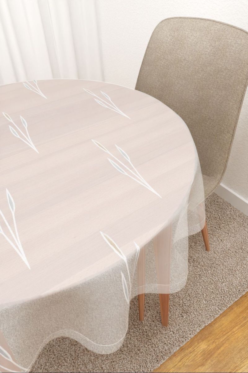 Tischdecke rund von Lysel - Palancar #3J in beige-grau