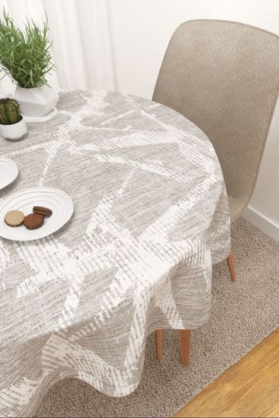 Tischdecke rund von Lysel Touba #3J in Graubeige