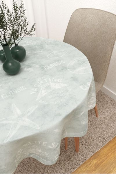 Tischdecke rund von Lysel - Lima #3J in blaugrau