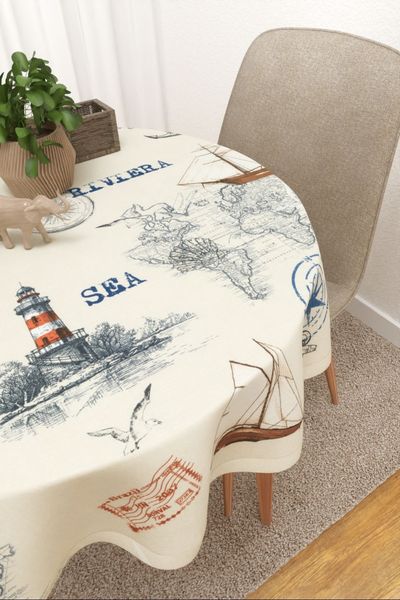 Tischdecke rund von Lysel - Jylland #3J in marineblau