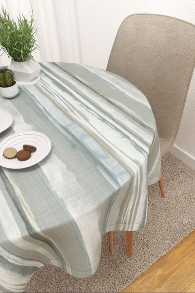 Tischdecke rund von Lysel - Bernal #3J in blaugrau