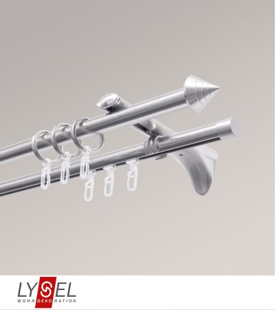 Lysel - SET Topaz 2-Lauf Doppelträger offen 320cm Innenlauf mit Endstücke Kappe in Edelstahl-Optik