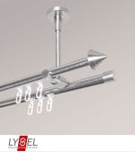 edelstahl-optik Vorschau Lysel - SET Topaz 2-Lauf Universal Deckenträger offen 640cm Innenlauf mit Endstücke Kegel in Edelstahl-Optik #1W edelstahl-optik