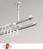 edelstahl-optik Vorschau Lysel - SET Topaz Mix 2-Lauf Universal Deckenträger 160cm mit Endstücke Kugel in Edelstahl-Optik #1W edelstahl-optik